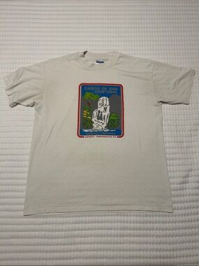 Vintage 90s Hanes Single Stitch Cream Short Sleeve Tee Canyon Waterfall graphic